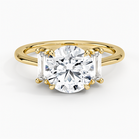 18K Yellow Gold Vertical Baguette Three Stone Diamond Ring