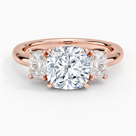 14K Rose Gold Faye Elongated Cushion Three Stone Diamond Ring