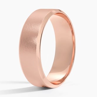 Slim Profile Beveled Edge Matte 6.5mm Wedding Ring in 14K Rose Gold