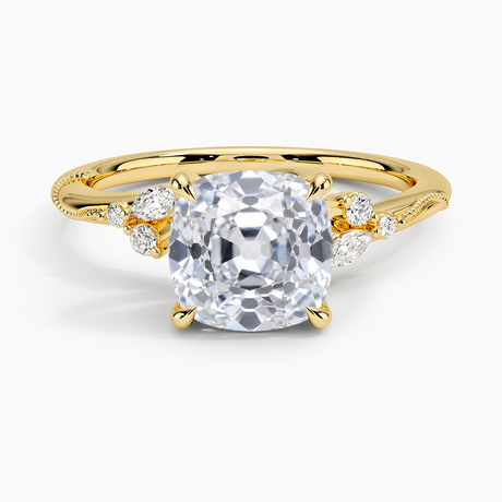 Camellia Milgrain Engagement Ring - Floral Diamond Ring