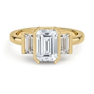 Custom Half Bezel Three Stone Emerald-Cut Diamond Ring