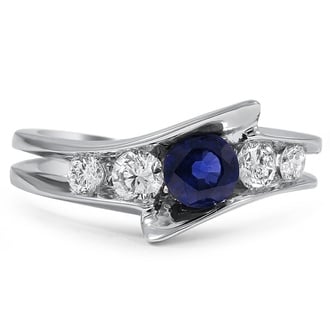 Custom Modern Bypass Shank Sapphire and Diamond Ring