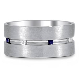 Custom Wide Sapphire and Diamond Mixed Finish Ring