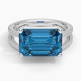 London Blue Topaz and Diamond Double Band Cocktail Ring