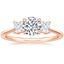 14K Rose Gold Princess Cut Three Stone Diamond Ring, smalltop view