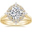 18K Yellow Gold Dahlia Halo Diamond Ring (1/3 ct. tw.) with Petite Curved Wedding Ring