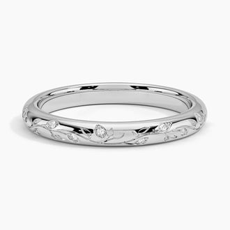 Verdure Engraved Diamond Ring in 18K White Gold