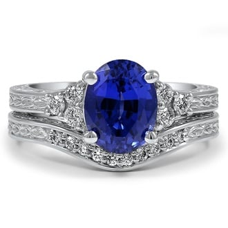 Custom Leaves and Waves Sapphire and Diamond Ring