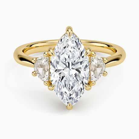 18K Yellow Gold Half Moon Three Stone Diamond Ring (1/4 ct. tw.)