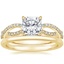 18K Yellow Gold Cascade Diamond Ring with Petite Comfort Fit Wedding Ring