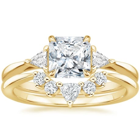 18K Yellow Gold Trillion Three Stone Diamond Engagement Ring with Hadley Contoured Diamond Ring