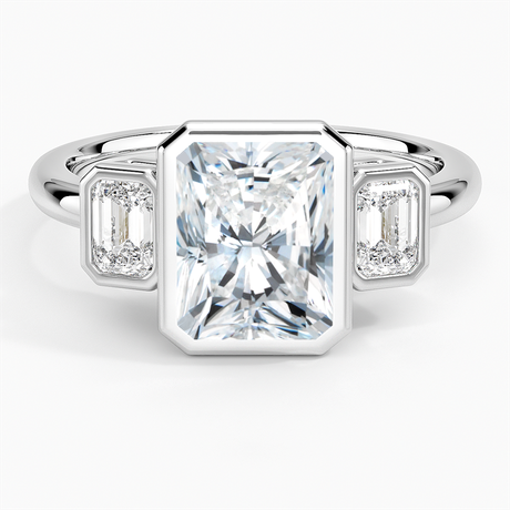 18K White Gold Rhiannon Bezel Three Stone Diamond Ring