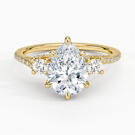 18K Yellow Gold Luxe Delilah Three Stone Pave Diamond Ring