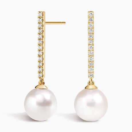 Freshwater Cultured Pearl and Diamond Bar Drop Earrings (1/5 ct. tw.)