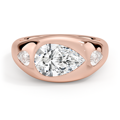 14K Rose Gold Sloane Flush Set Three Stone Diamond Dome Ring