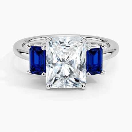 Three Stone Engagement Ring with Sapphire Side Stones