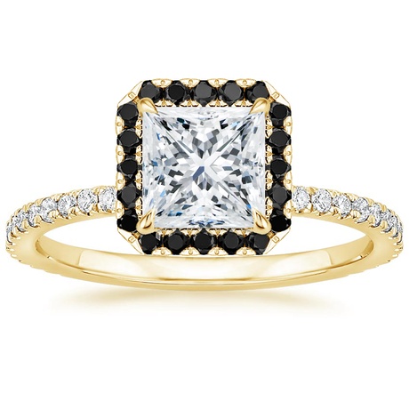 18K Yellow Gold Waverly Diamond Ring with Black Diamond Accents with Luxe Ballad Diamond Ring