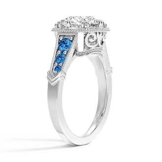 Custom Vintage-Inspired Filigree Lab Sapphire and Diamond Ring
