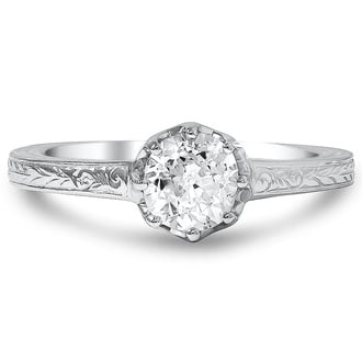 Custom Antique Inspired Engraved Eight Prong Diamond Ring