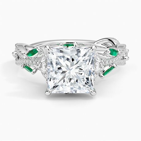 18K White Gold Luxe Secret Garden Lab Emerald and Diamond Ring