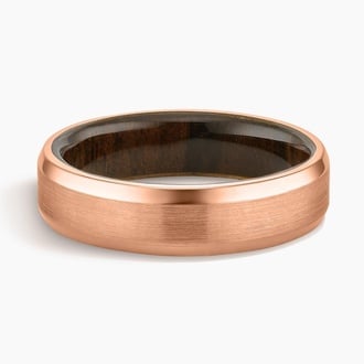 Ziricote Wood Satin Finish 6mm Wedding Ring in 14K Rose Gold