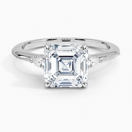 18K White Gold Camellia Three Stone Pear Diamond Ring