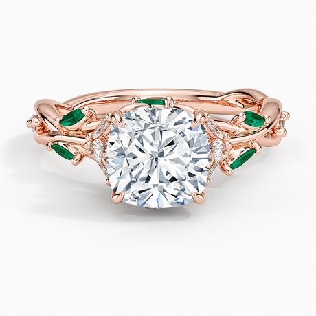 14K Rose Gold Secret Garden Lab Emerald and Diamond Ring (1/4 ct. tw.)