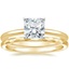 18K Yellow Gold Four-Prong Petite Comfort Fit Ring with Matte Hammered Petite Comfort Fit Wedding Ring