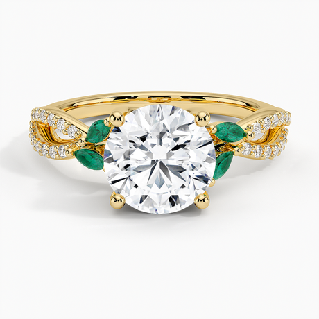 18K Yellow Gold Luxe Willow Lab Emerald and Diamond Ring (1/8 ct. tw.)