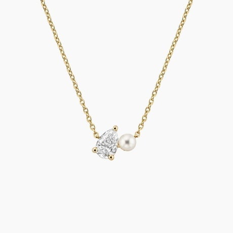 Pear Lab Diamond and Round Cultured Pearl Toi et Moi Necklace