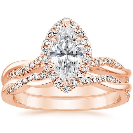 14K Rose Gold Petite Twisted Vine Halo Diamond Bridal Set (1/3 ct. tw.)
