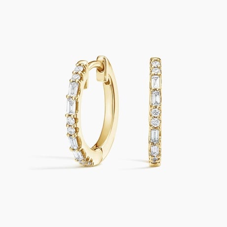 Round and Baguette Diamond Hoop Earrings
