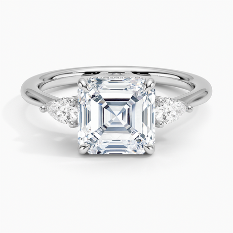 18K White Gold Adorned Petite Opera Three Stone Diamond Ring