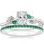 18K White Gold Arden Diamond Ring with Lab Emerald Accents with Luxe Ballad Emerald Ring