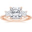 14K Rose Gold Princess Cut Three Stone Diamond Ring, smalltop view