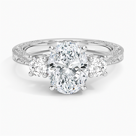 18K White Gold Elsie Three Stone Engraved Diamond Ring (1/3 ct. tw.)
