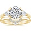 18K Yellow Gold Luxe Trillion Cut Three Stone Diamond Ring with Lunette Diamond Ring