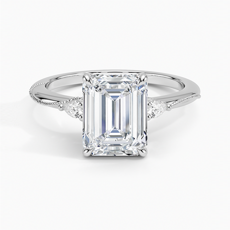 Platinum Camellia Three Stone Pear Diamond Ring