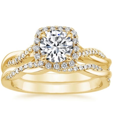 18K Yellow Gold Petite Twisted Vine Halo Diamond Bridal Set (1/3 ct. tw.)