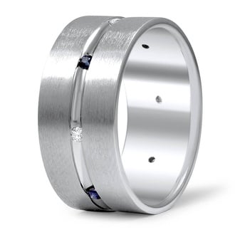 Custom Wide Sapphire and Diamond Mixed Finish Ring