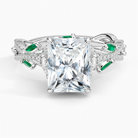 18K White Gold Luxe Secret Garden Lab Emerald and Diamond Ring
