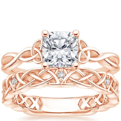 14K Rose Gold Entwined Celtic Love Knot Ring with Celtic Knot Diamond Ring
