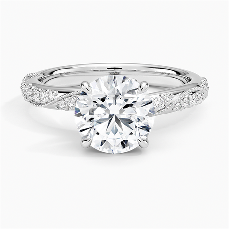 18K White Gold Camellia Hidden Accent 2.5mm Diamond Ring
