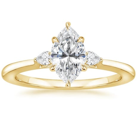 18K Yellow Gold Perfect Fit Three Stone Pear Diamond Ring with Luxe Ballad Diamond Ring