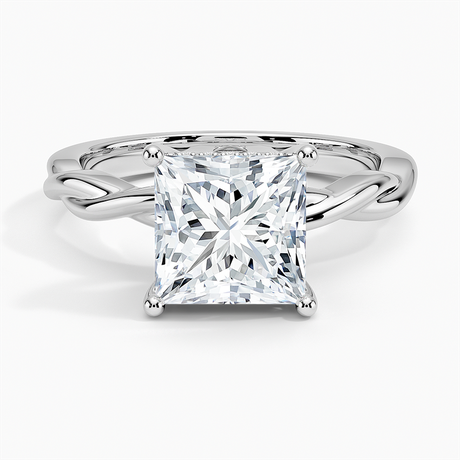 18K White Gold Twisted Vine Hidden Halo Diamond Ring