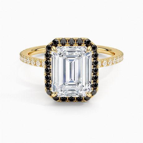 18K Yellow Gold Waverly Halo Diamond Ring with Black Diamond Accents