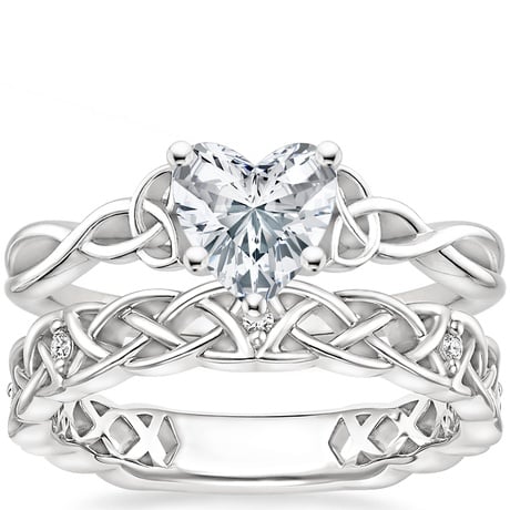 18K White Gold Entwined Celtic Love Knot Ring with Celtic Knot Diamond Ring