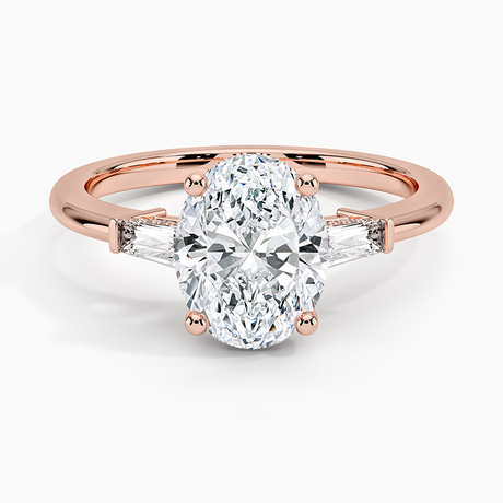 14K Rose Gold Adorned Tapered Baguette Three Stone Diamond Ring