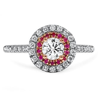 Custom Mixed Metal Diamond and Sapphire Halo Ring