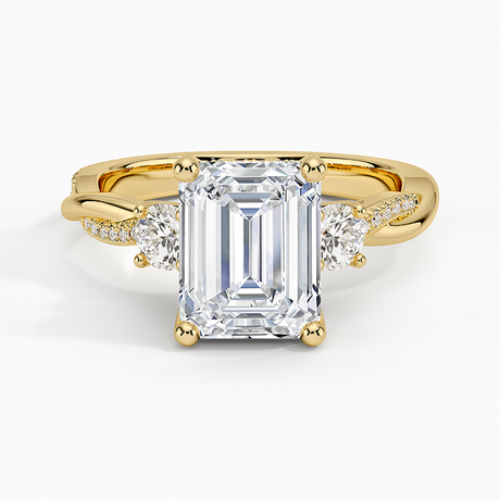 18K Yellow Gold Adorned Petite Twisted Vine Three Stone Diamond Ring